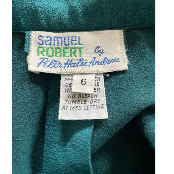 Vintage Samuel Robert by Peter Hatsi Androu Teal Ultra Suede Skirt Suit - Picture 10 of 12